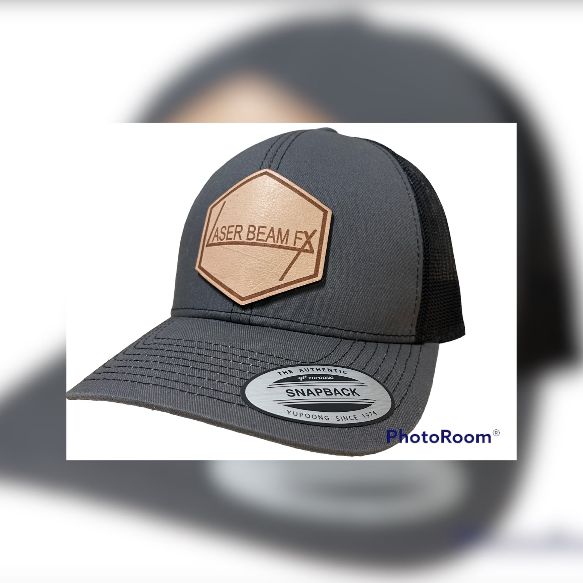 Custom Leather Ohio Flag Patch Hat. Ohio Leather Truck Hat. Laser Engraved Patch Hat. Light Tan / Gray/Black